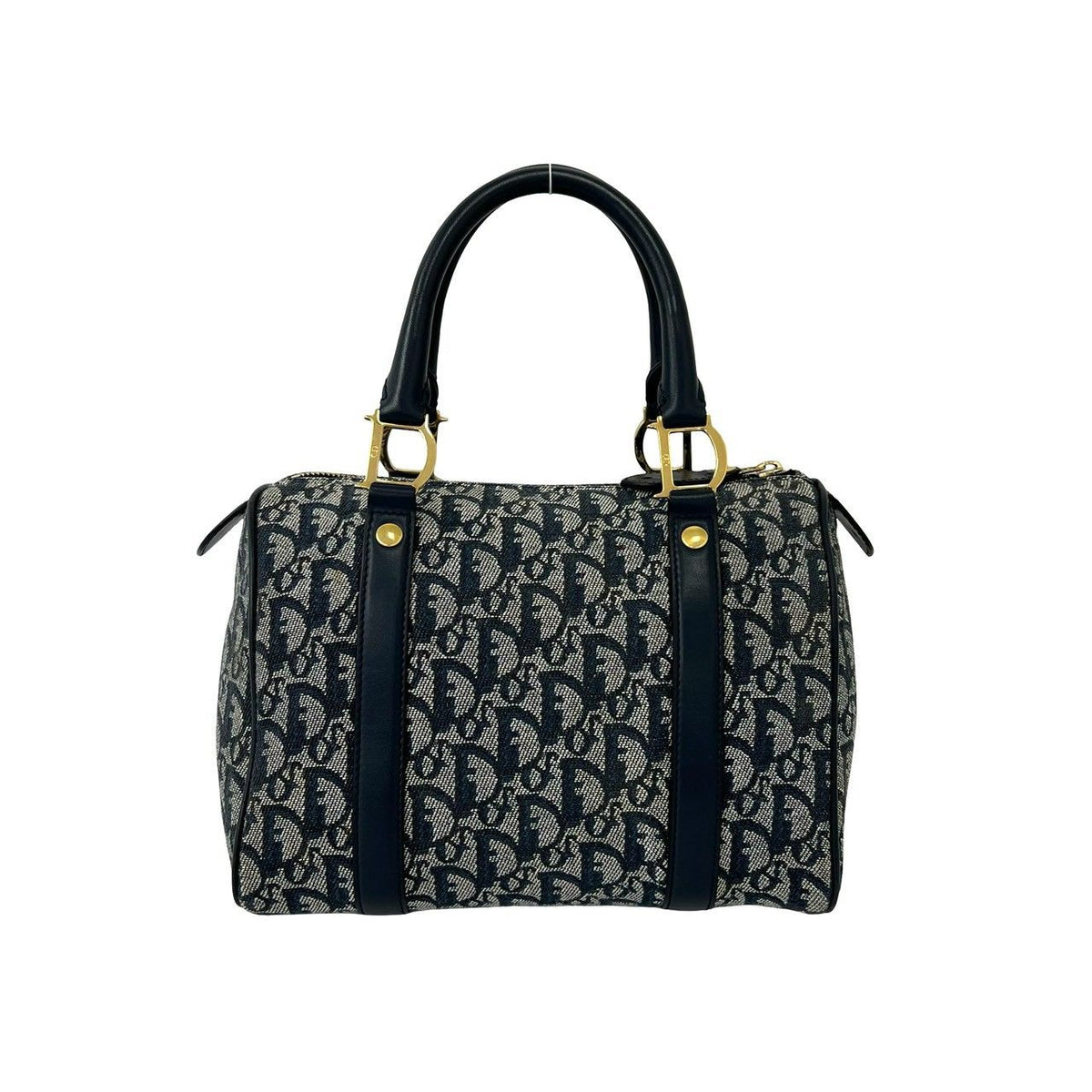 Dior with Key Trotter Pattern Canvas Leather Mini Boston Bag Navy — view 3