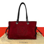 Loewe Logo Stitch Suede Leather Tote Shoulder Bag Red