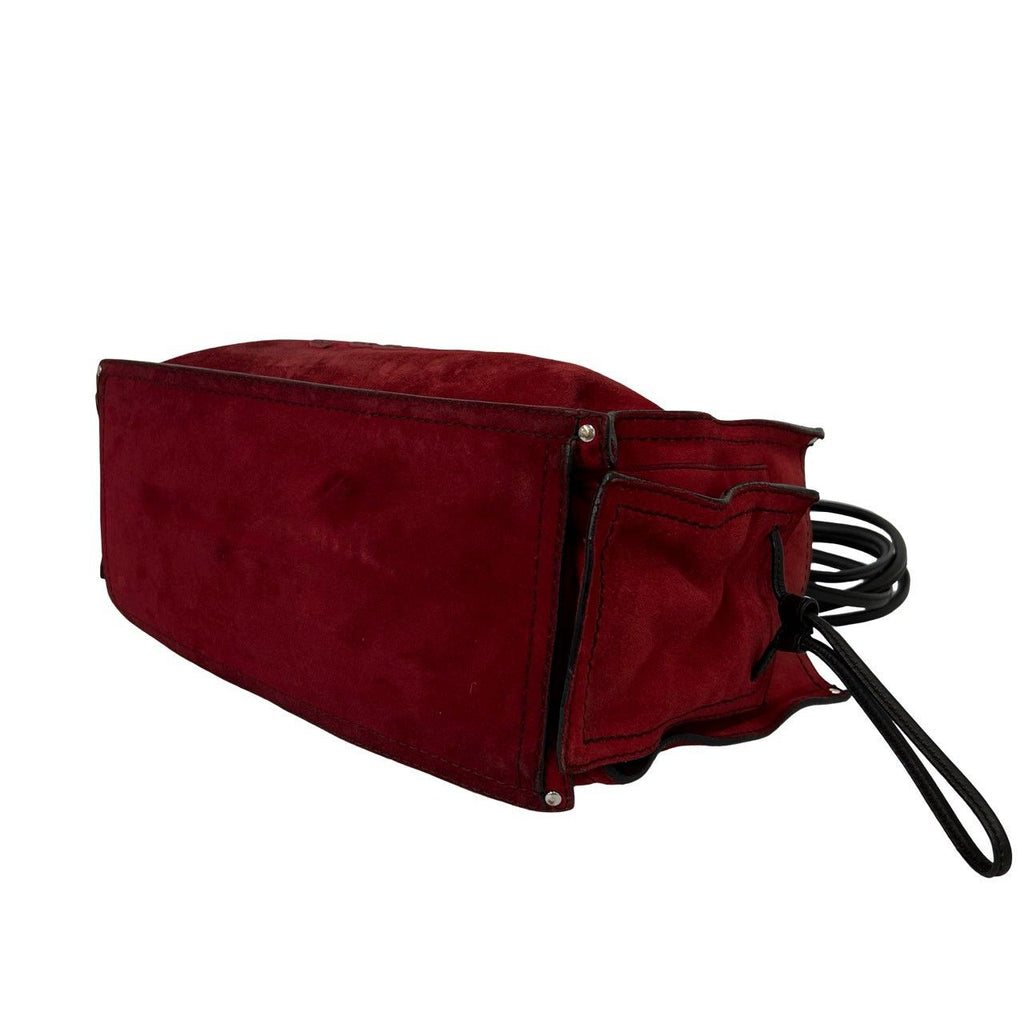 Loewe Logo Stitch Suede Leather Tote Shoulder Bag Red — view 8