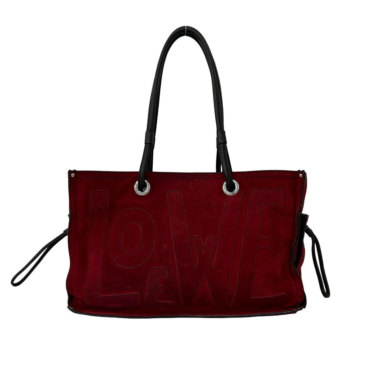 Loewe Logo Stitch Suede Leather Tote Shoulder Bag Red — view 3
