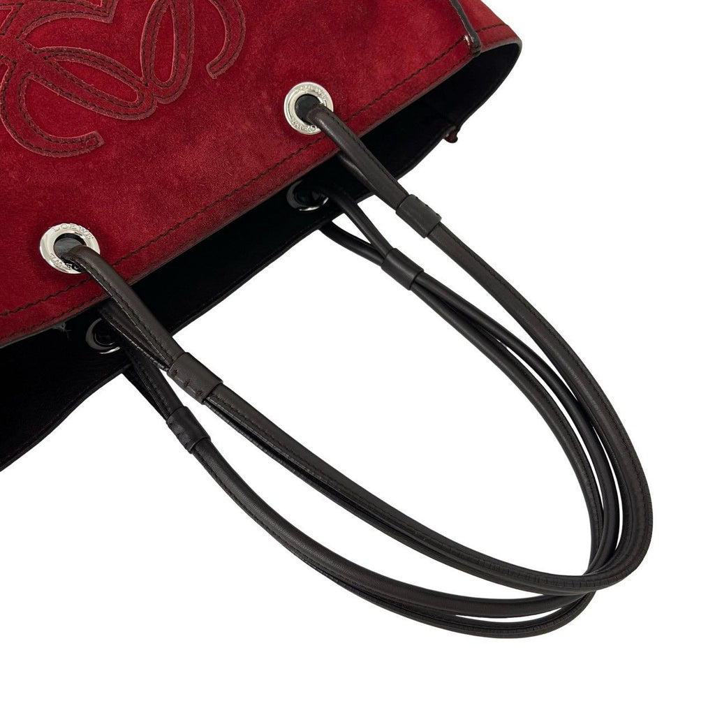 Loewe Logo Stitch Suede Leather Tote Shoulder Bag Red — view 4