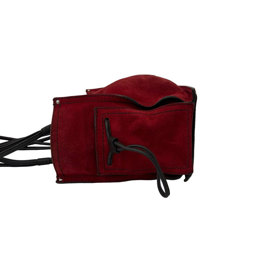 Loewe Logo Stitch Suede Leather Tote Shoulder Bag Red — view 5