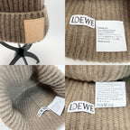 Loewe Knit Hat Logo Patch Anagram Beanie Rib Brown Beige — view 8