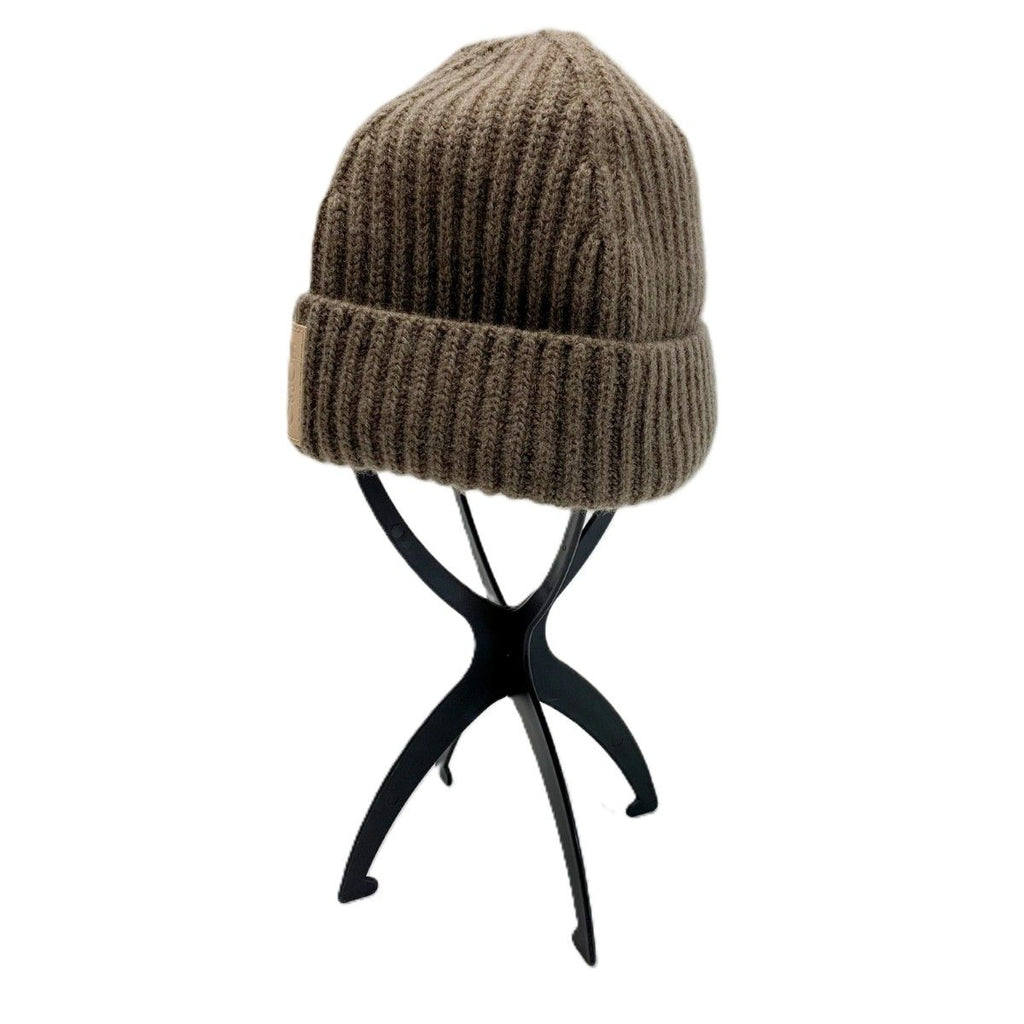 Loewe Knit Hat Logo Patch Anagram Beanie Rib Brown Beige — view 2