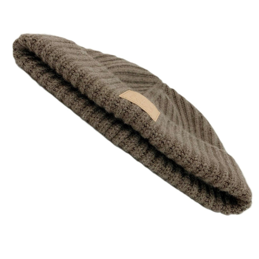 Loewe Knit Hat Logo Patch Anagram Beanie Rib Brown Beige — view 7
