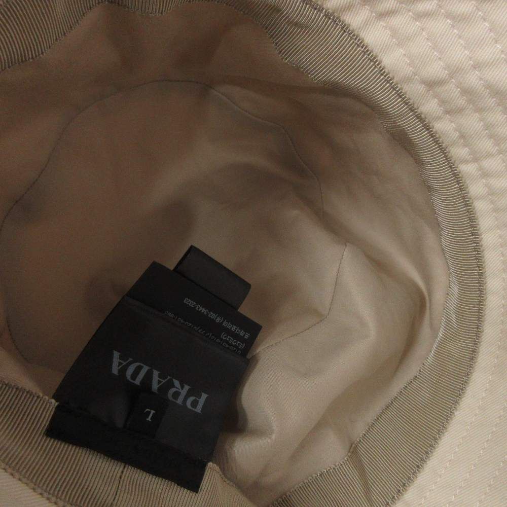 Prada Vintage Gabardine Bucket Hat L Logo Embroidery Thick Ivory — view 5