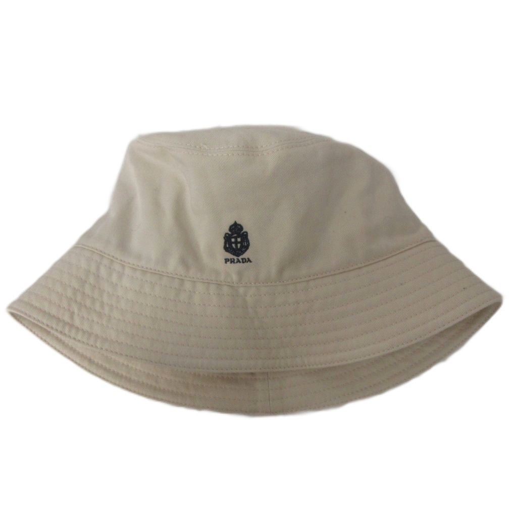 Prada Vintage Gabardine Bucket Hat L Logo Embroidery Thick Ivory — view 4