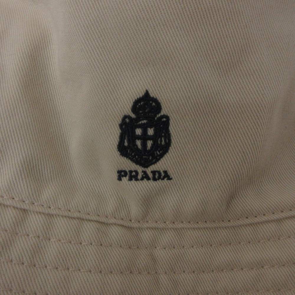 Prada Vintage Gabardine Bucket Hat L Logo Embroidery Thick Ivory — view 7