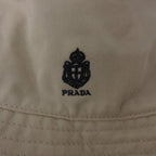Prada Vintage Gabardine Bucket Hat L Logo Embroidery Thick Ivory — view 7