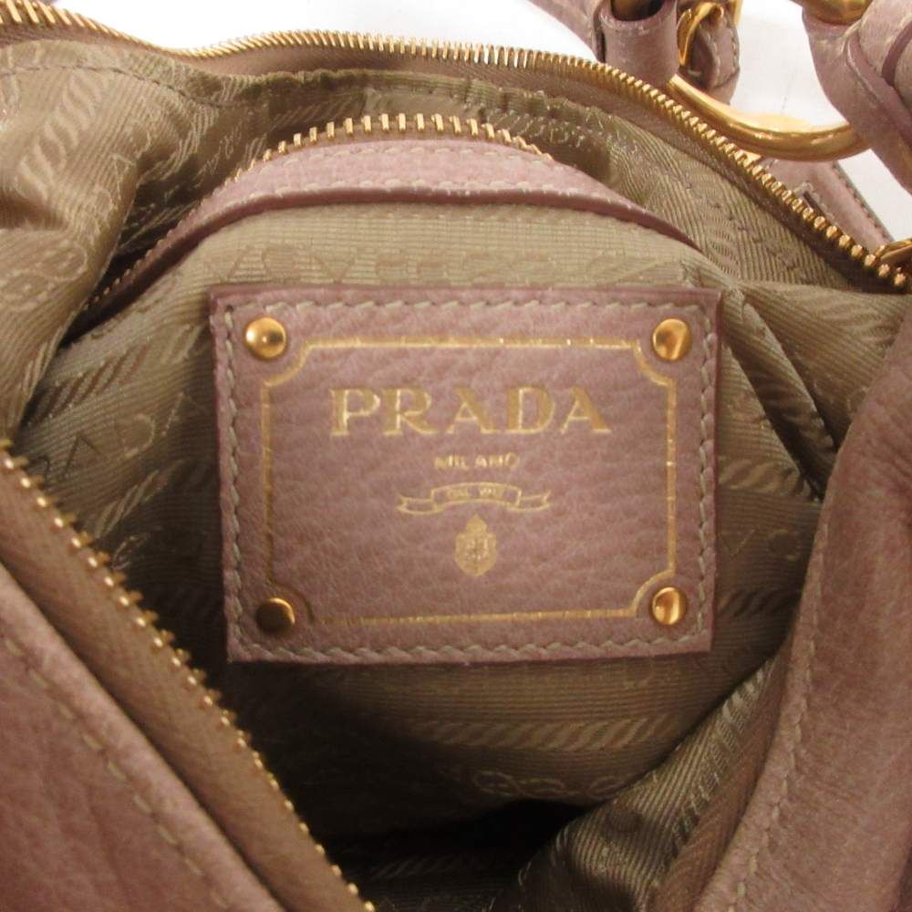Prada Handbag Half Moon Leather Logo Strap Zip Closure Pink — view 7