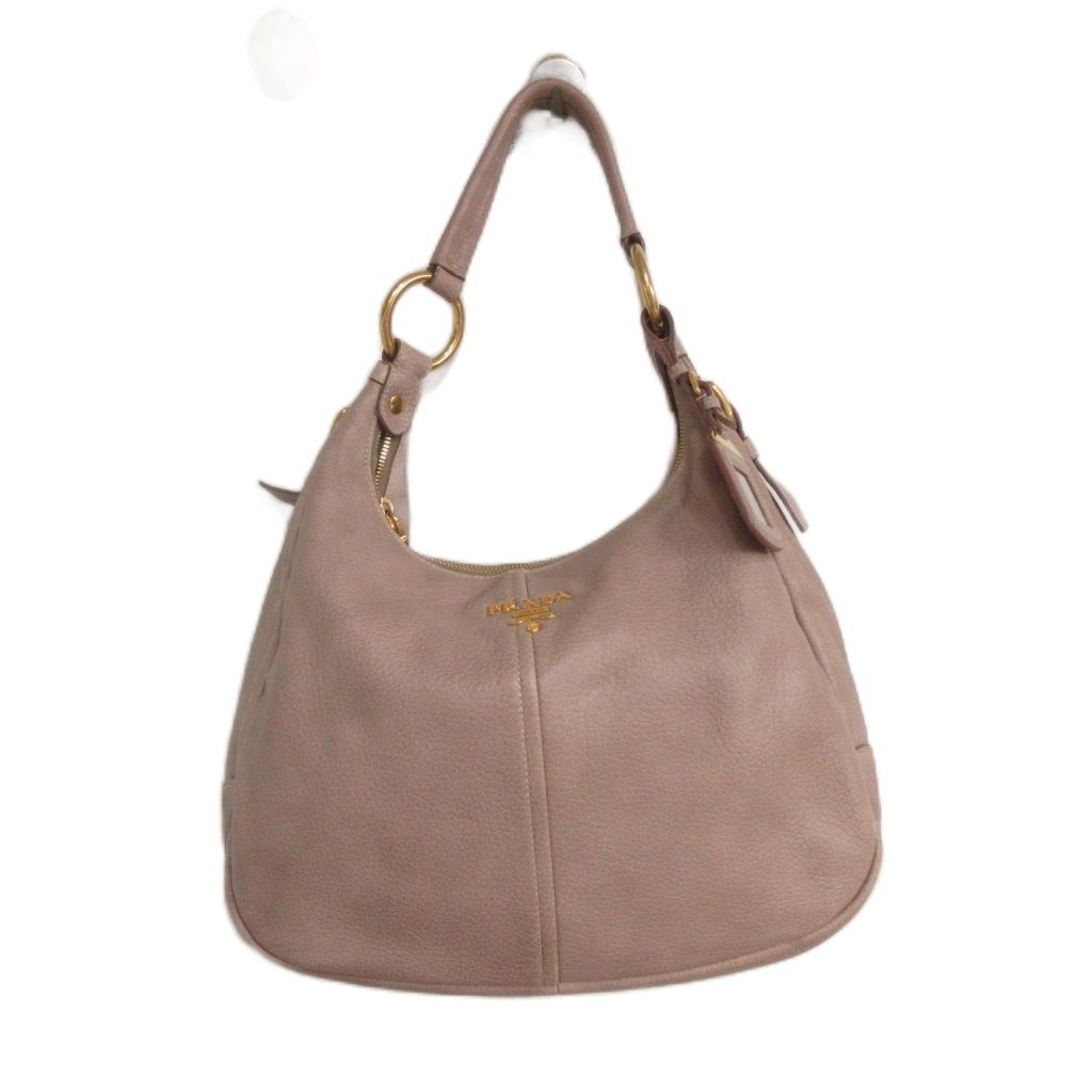 Prada Handbag Half Moon Leather Logo Strap Zip Closure Pink