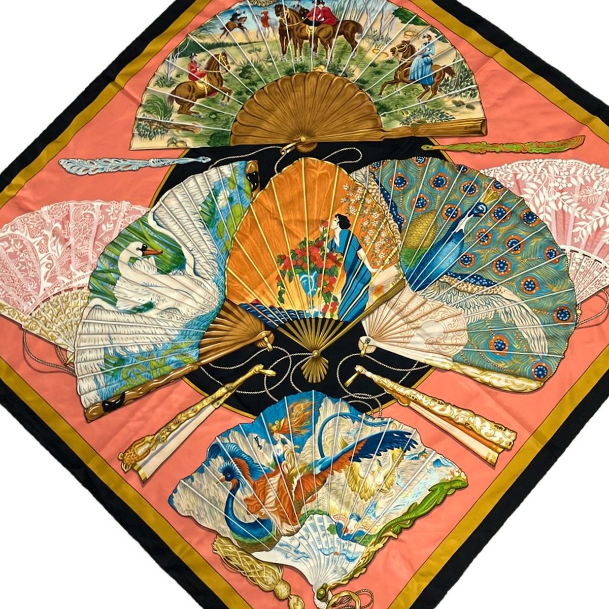 Hermes Scarf Carre 90 Pink Black Multi Bri SE de Charme