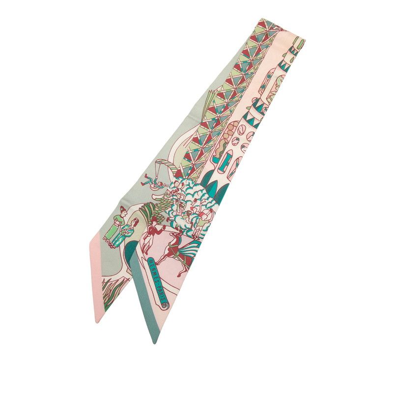 Hermes Twilly Exposition Universelle Scarf Pink Green Silk