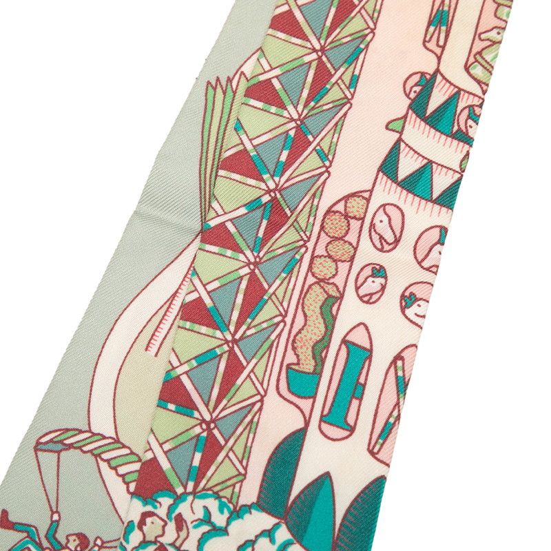 Hermes Twilly Exposition Universelle Scarf Pink Green Silk — view 2