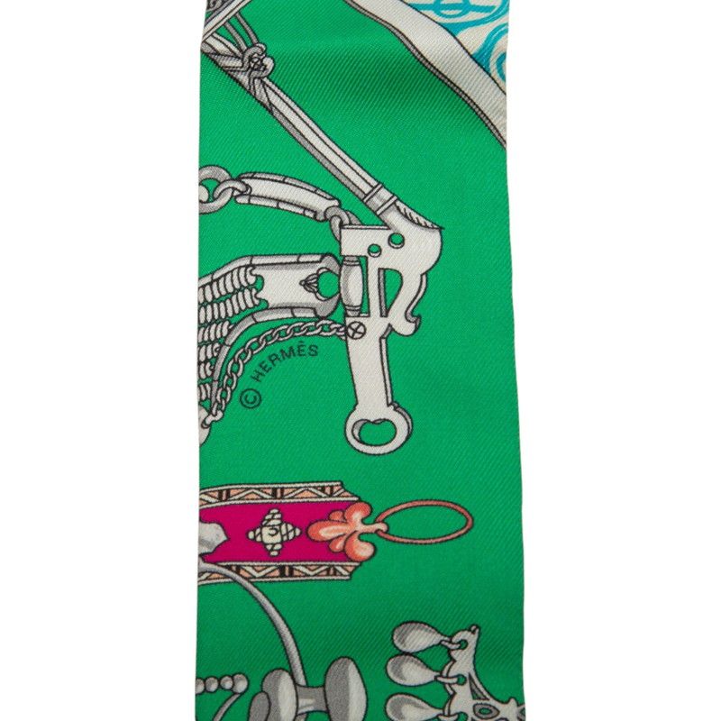 Hermes Twilly Equestrian and Chains Mors Et Gourmettes Remix Scarf Green — view 3