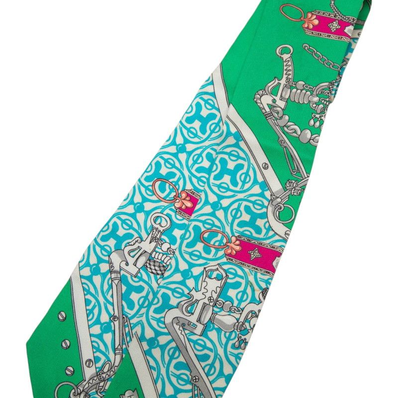 Hermes Twilly Equestrian and Chains Mors Et Gourmettes Remix Scarf Green — view 2