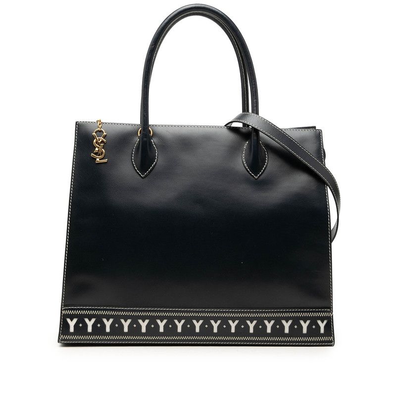 Saint Laurent Tote 2-Way Shoulder Bag Navy Leather