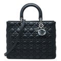 Dior Cannage Lady Dior Large 2-Way Shoulder Bag Black Leather