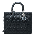 Dior Cannage Lady Dior Large 2-Way Shoulder Bag Black Leather