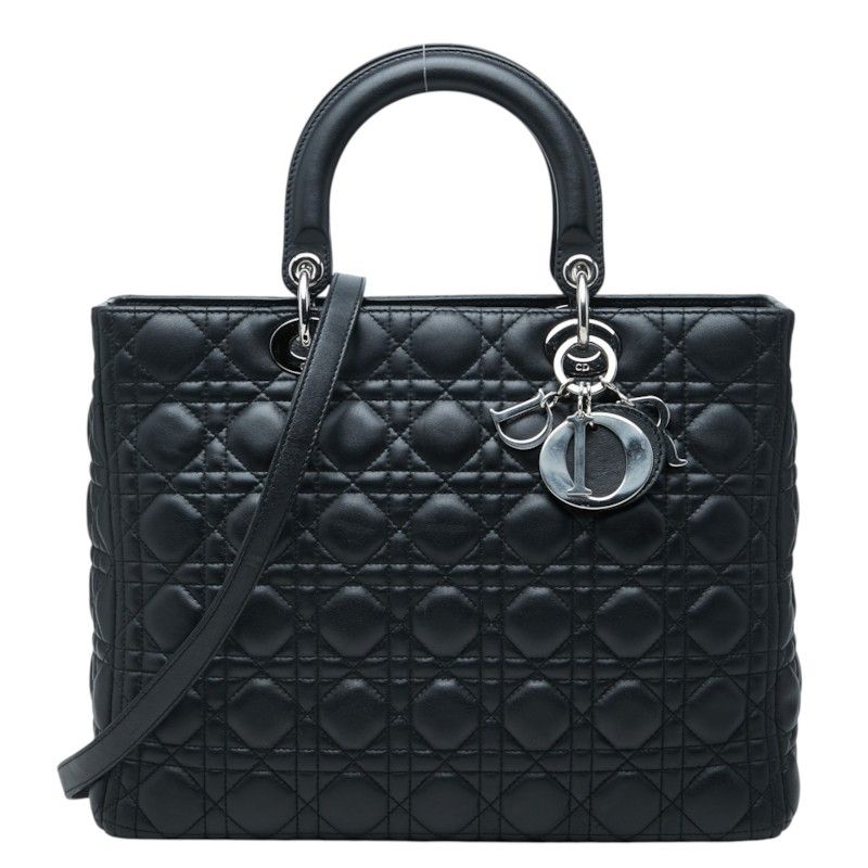 Dior Cannage Lady Dior Large 2-Way Shoulder Bag Black Leather
