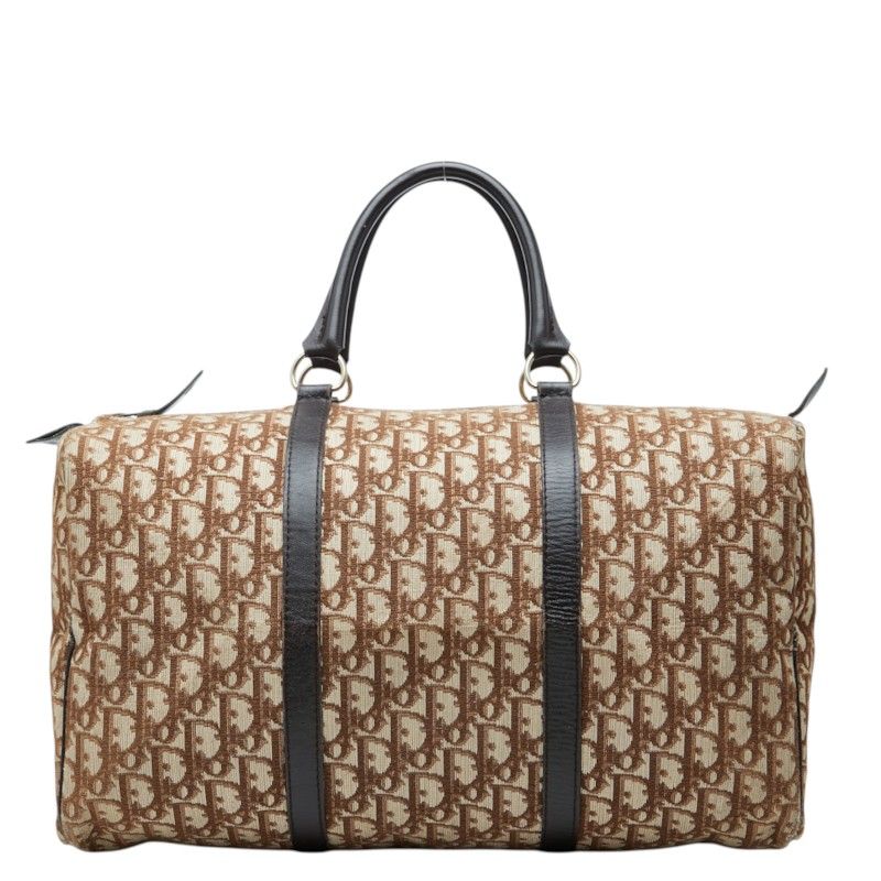 Dior Trotter Boston Bag Beige Brown Canvas Leather