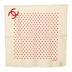 Chanel CC Logo Dot Pattern Scarf Ivory Red Silk