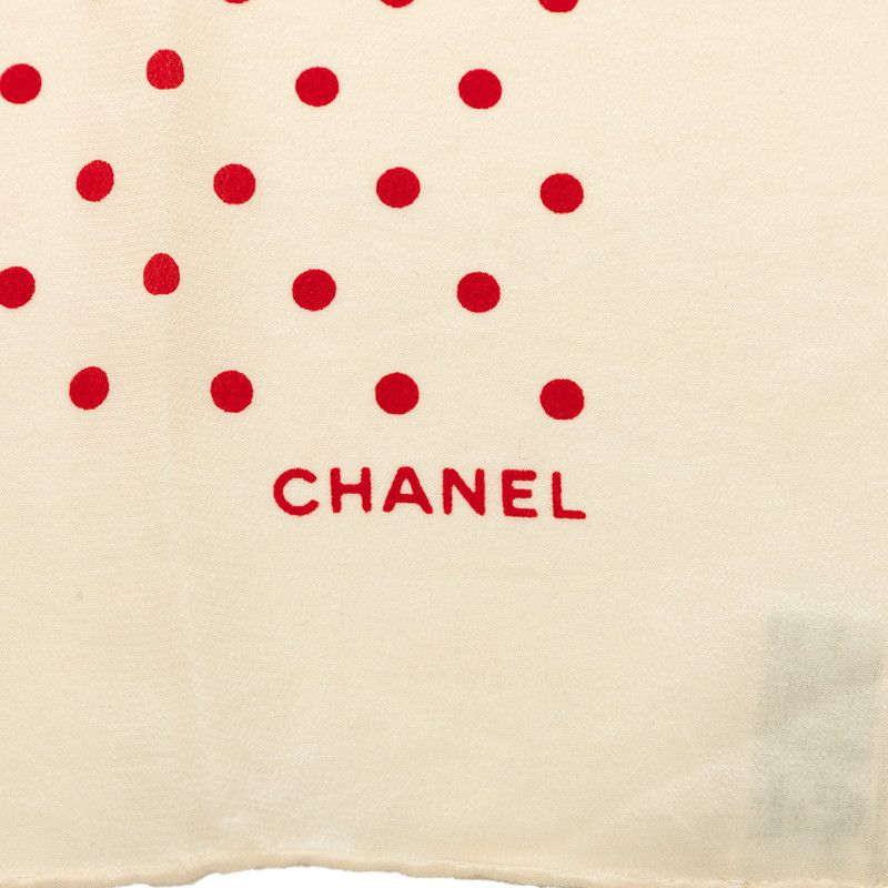 Chanel CC Logo Dot Pattern Scarf Ivory Red Silk — view 4