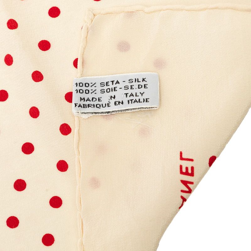 Chanel CC Logo Dot Pattern Scarf Ivory Red Silk — view 6