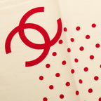 Chanel CC Logo Dot Pattern Scarf Ivory Red Silk — view 3