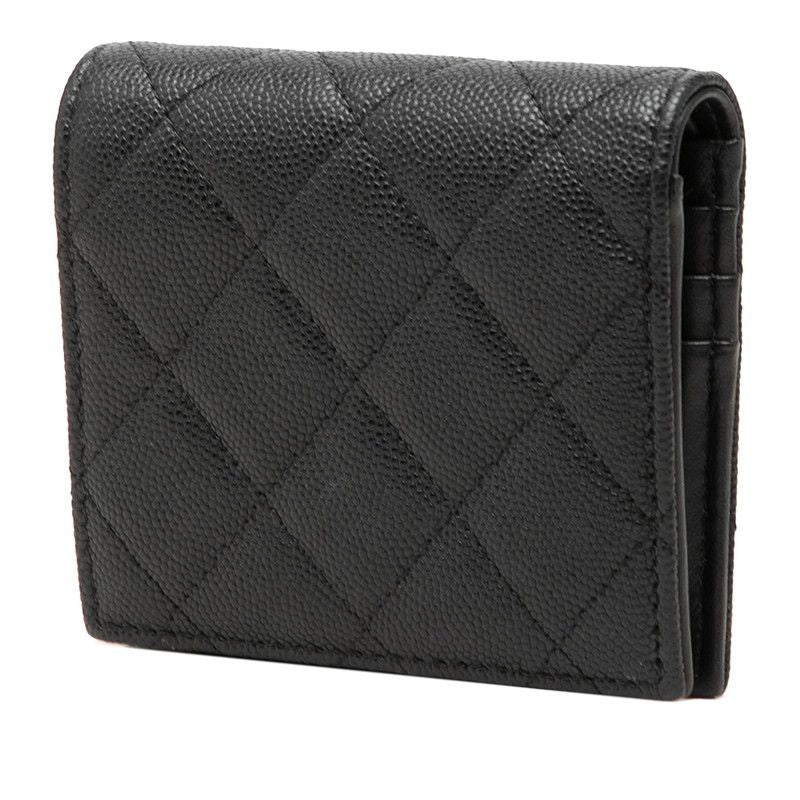 Chanel CC Logo Quilted Bifold Wallet Black Gold Caviar Leather Rhinestone — view 2