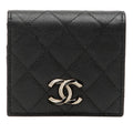 Chanel CC Logo Quilted Bifold Wallet Black Gold Caviar Leather Rhinestone
