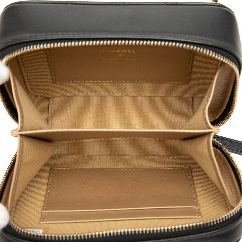 Chanel CC Logo Quilted Camera Bag Chain Black Gold Lambskin — view 4