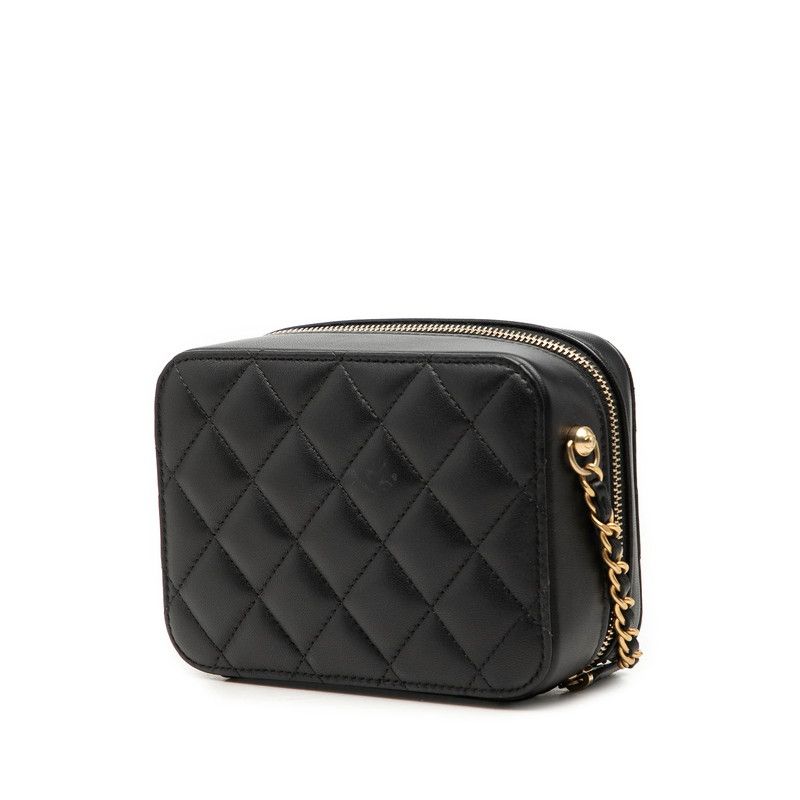 Chanel CC Logo Quilted Camera Bag Chain Black Gold Lambskin — view 2
