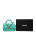 Chanel CC Logo Quilted Top Handle Chain Shoulder Bag Blue Green Calfskin — view 7