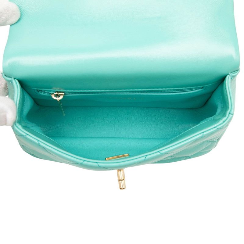 Chanel CC Logo Quilted Top Handle Chain Shoulder Bag Blue Green Calfskin — view 4