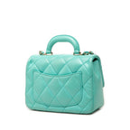 Chanel CC Logo Quilted Top Handle Chain Shoulder Bag Blue Green Calfskin — view 2