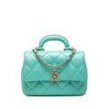 Chanel CC Logo Quilted Top Handle Chain Shoulder Bag Blue Green Calfskin