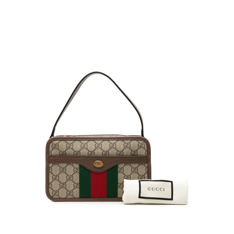 Gucci GG Supreme Sherry Line Ophidia Handbag Beige Brown Leather — view 7