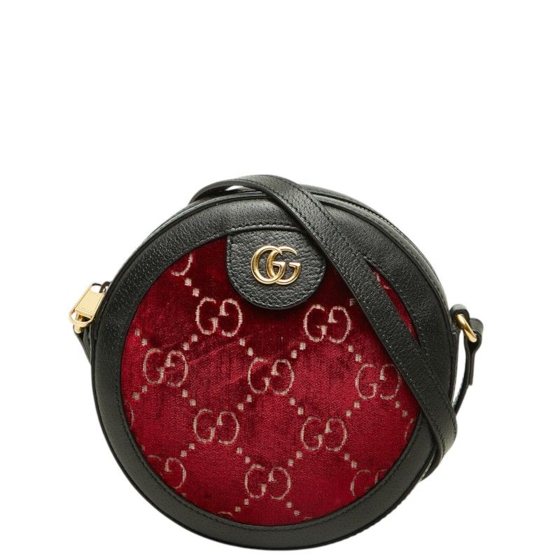 Gucci GG Velvet Shoulder Bag Wine Red Black