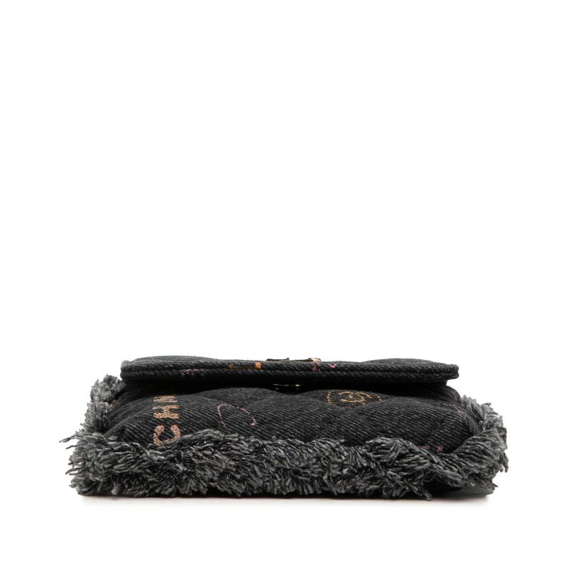 Chanel Mini Quilted CC Logo Chain Shoulder Bag Pochette Black Multicolor Gold — view 3