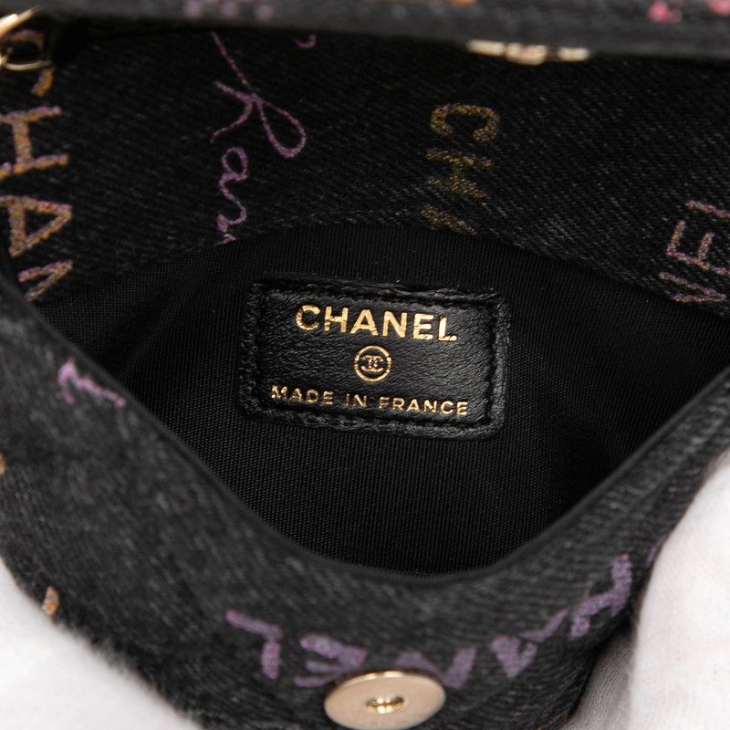 Chanel Mini Quilted CC Logo Chain Shoulder Bag Pochette Black Multicolor Gold — view 5