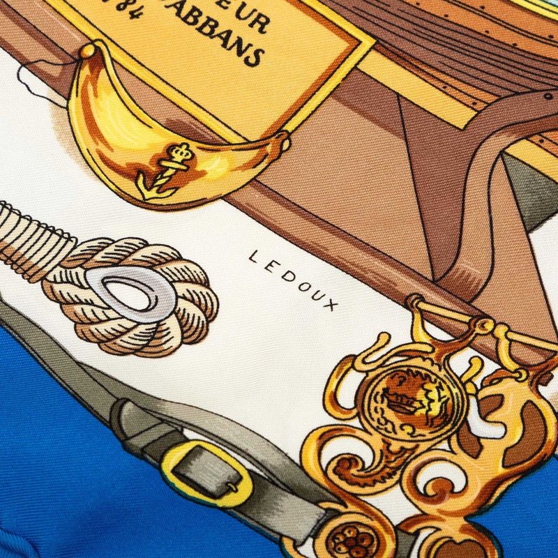 Hermes Carre 90 Museum Musee Scarf Blue Ivory Silk — view 3