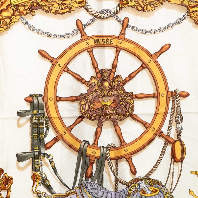 Hermes Carre 90 Museum Musee Scarf Blue Ivory Silk — view 2