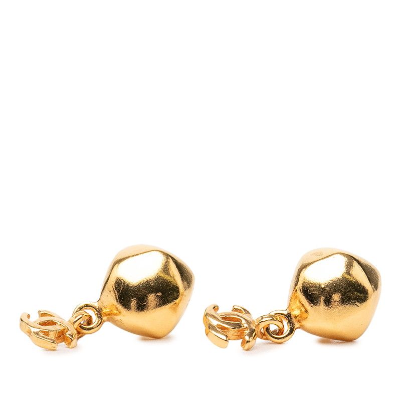 Chanel CC Logo Diamond Swing Stud Earrings 98A Stamp Gold Plated