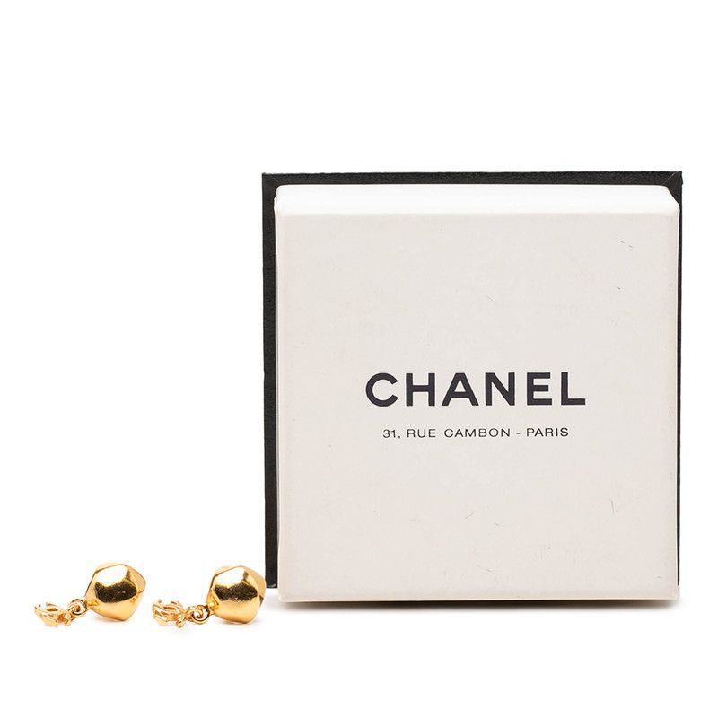 Chanel CC Logo Diamond Swing Stud Earrings 98A Stamp Gold Plated — view 4