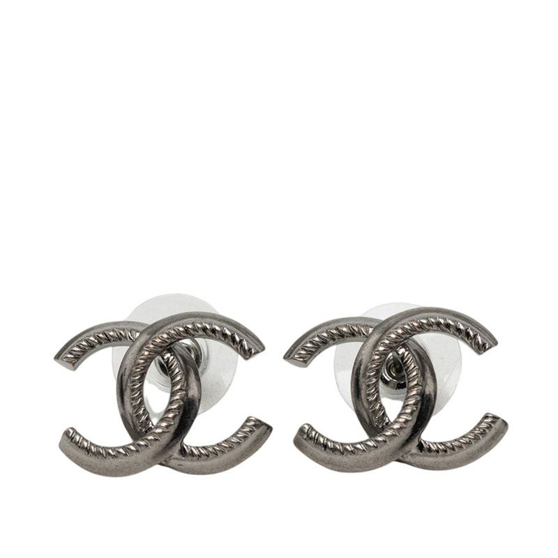 Chanel CC Logo Stud Earrings 11A Stamp Silver Metal