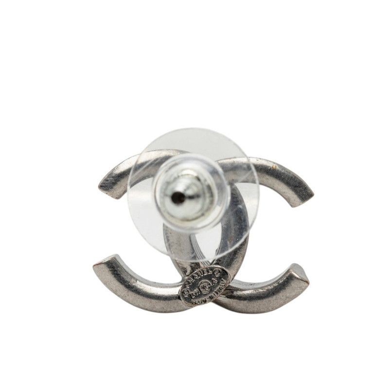 Chanel CC Logo Stud Earrings 11A Stamp Silver Metal — view 3