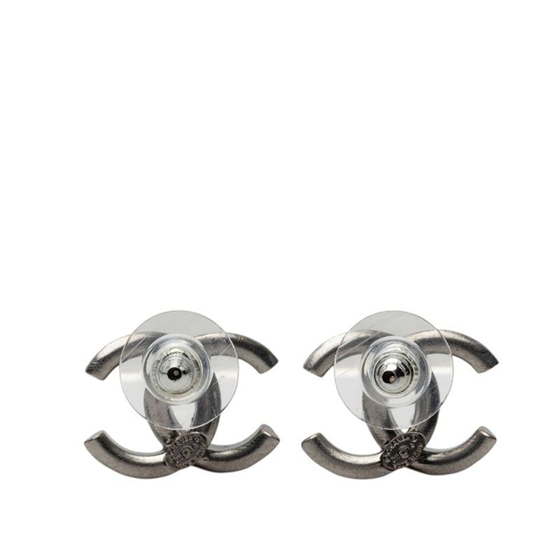 Chanel CC Logo Stud Earrings 11A Stamp Silver Metal — view 2