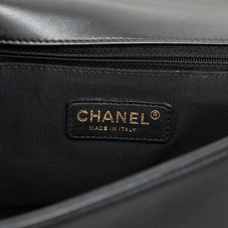 Chanel CC Logo Boy 28 Chain Shoulder Bag Black Gold Lambskin — view 5