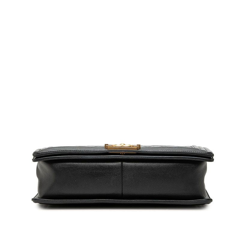 Chanel CC Logo Boy 28 Chain Shoulder Bag Black Gold Lambskin — view 3